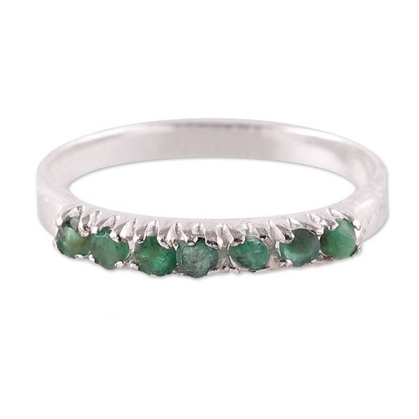 Alternate image for Fair Trade High-Polished Faceted Round Emerald Band Ring Harmonious Princess