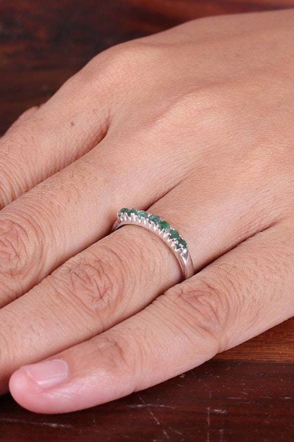 Alternate image for Fair Trade High-Polished Faceted Round Emerald Band Ring Harmonious Princess