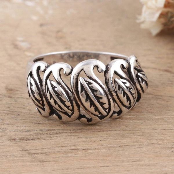 Alternate image for Polished Leafy Sterling Silver Domed Ring Crafted in India Paisley Foliage