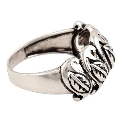 Alternate image for Polished Leafy Sterling Silver Domed Ring Crafted in India Paisley Foliage