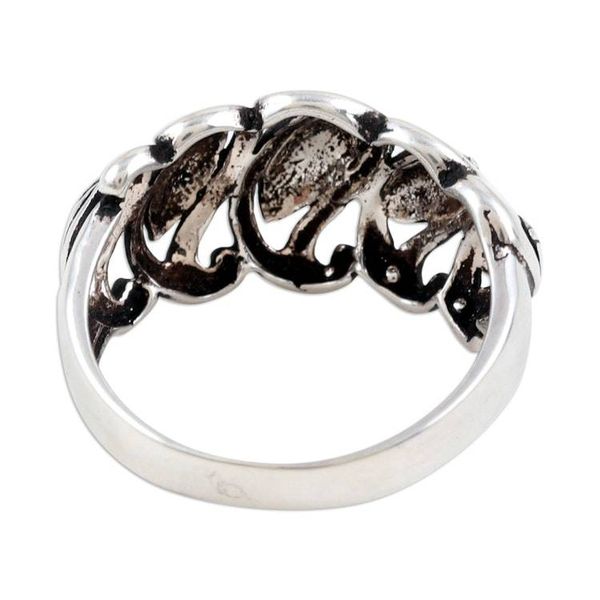 Alternate image for Polished Leafy Sterling Silver Domed Ring Crafted in India Paisley Foliage