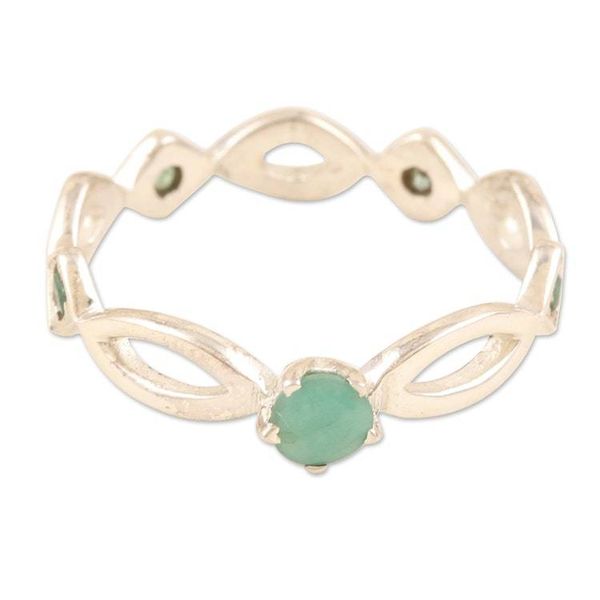 Alternate image for Polished Sterling Silver Band Ring with Emerald Jewels Emerald Princess