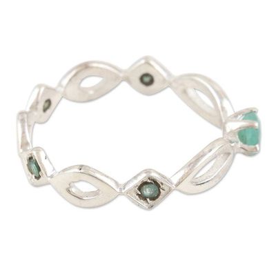 Alternate image for Polished Sterling Silver Band Ring with Emerald Jewels Emerald Princess