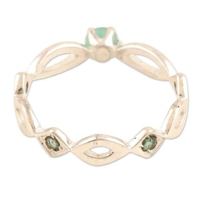 Alternate image for Polished Sterling Silver Band Ring with Emerald Jewels Emerald Princess