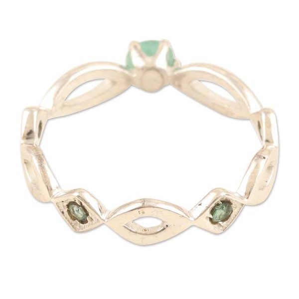 Alternate image for Polished Sterling Silver Band Ring with Emerald Jewels Emerald Princess