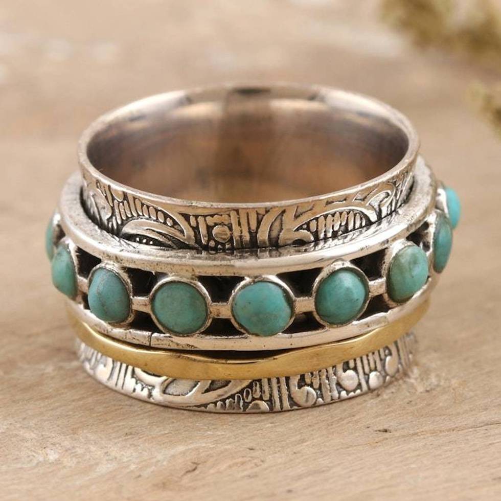 Hand Crafted Sterling Silver and Brass Meditation Ring 'Cool Off'