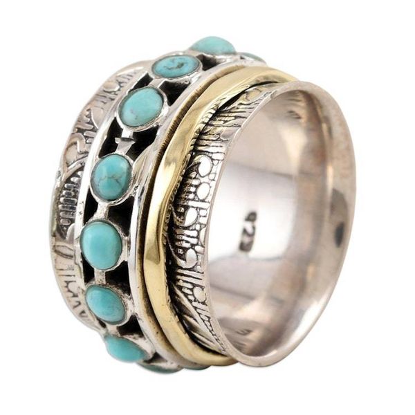 Alternate image for Hand Crafted Sterling Silver and Brass Meditation Ring Cool Off