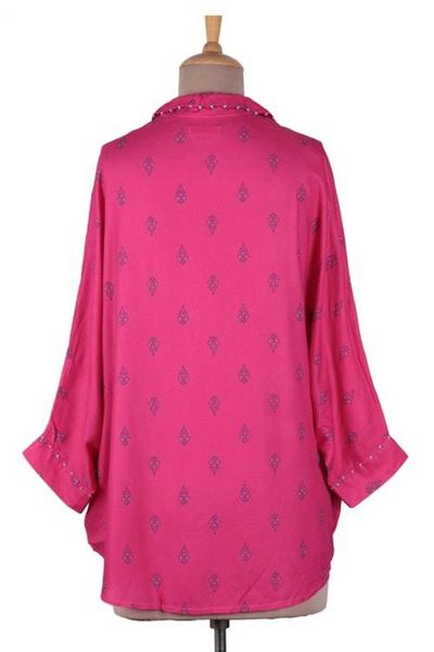 Alternate image for Traditional Patterned Cerise Rayon Blouse Crafted in India Cerise