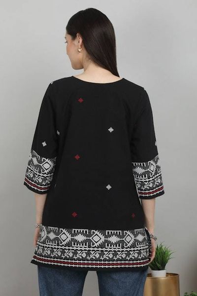 Alternate image for Block-Printed Cotton Tunic with Jamdani Handwoven Motifs Jamdani Splendor