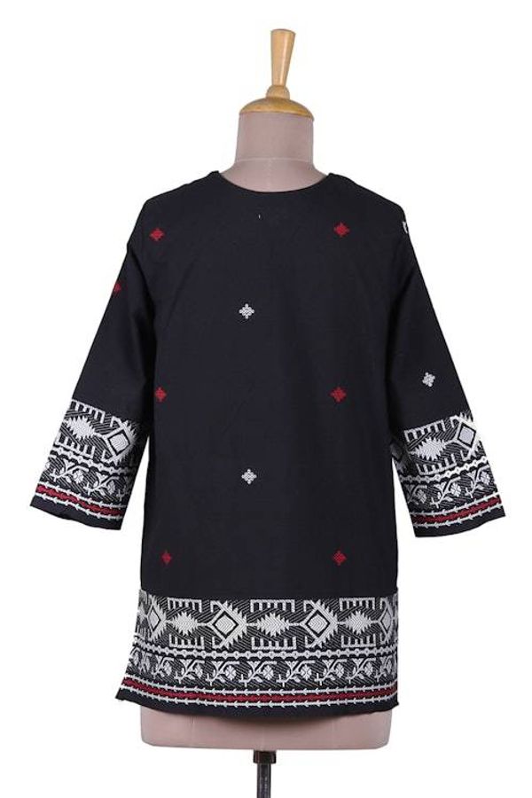 Alternate image for Block-Printed Cotton Tunic with Jamdani Handwoven Motifs Jamdani Splendor