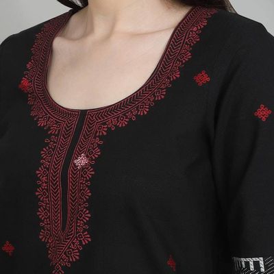 Alternate image for Block-Printed Cotton Tunic with Jamdani Handwoven Motifs Jamdani Splendor