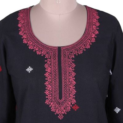 Alternate image for Block-Printed Cotton Tunic with Jamdani Handwoven Motifs Jamdani Splendor
