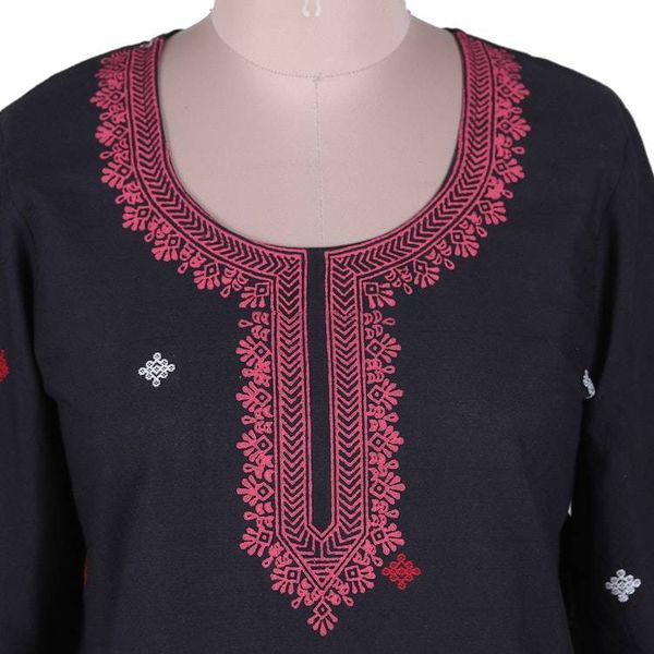 Alternate image for Block-Printed Cotton Tunic with Jamdani Handwoven Motifs Jamdani Splendor