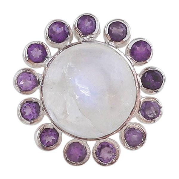 Alternate image for Floral Rainbow Moonstone and Amethyst Cocktail Ring Harmonious Blossom