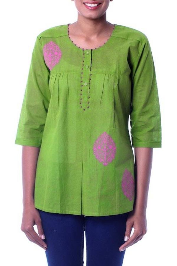 Alternate image for Indian Embellished Green Cotton Tunic Blouse Gujarati Green