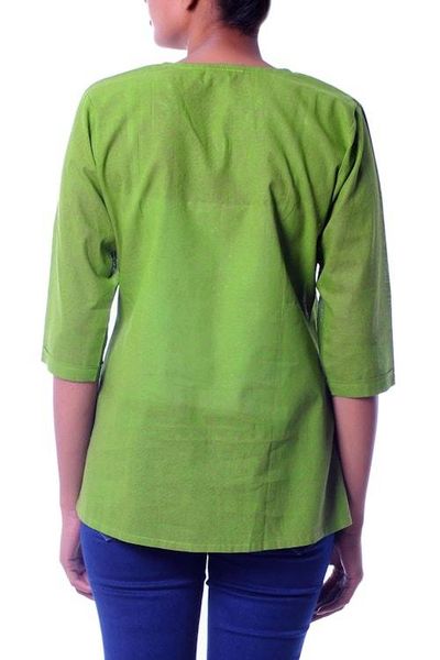 Alternate image for Indian Embellished Green Cotton Tunic Blouse Gujarati Green