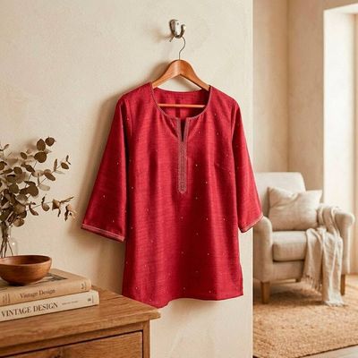 Primary image for Red Three-Quarter Sleeved Tunic with Zari Embroidery Glitzy Cherry