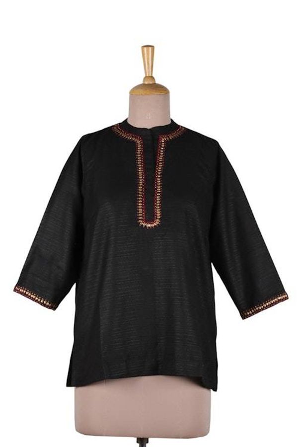 Alternate image for Hand-Embroidered Black Tunic with Golden-Hued Beaded Accents Mystic Allure