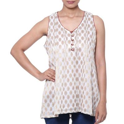 Alternate image for Block-Printed Gold Motif Viscose Blouse from India Golden Dreams