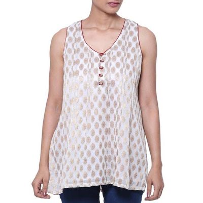 Alternate image for Block-Printed Gold Motif Viscose Blouse from India Golden Dreams