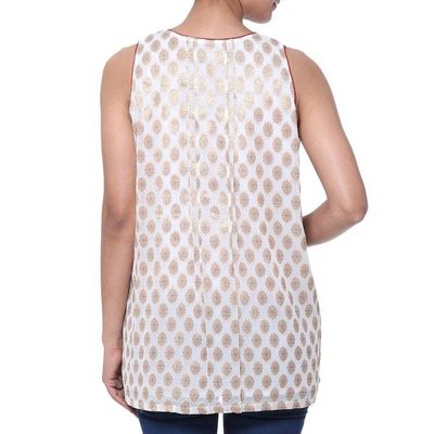 Alternate image for Block-Printed Gold Motif Viscose Blouse from India Golden Dreams