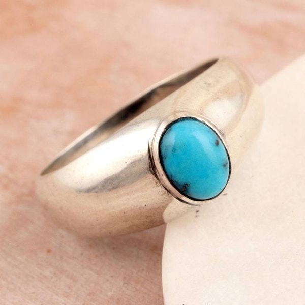 Alternate image for Sterling Silver Single-Stone Ring with Recon Turquoise Ocean Accent