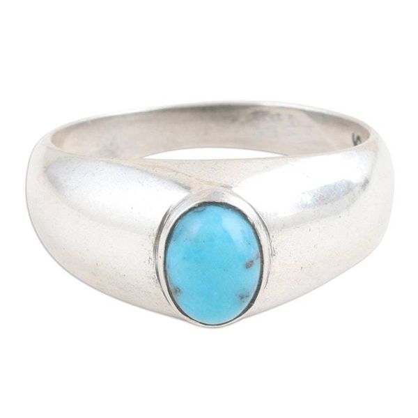 Alternate image for Sterling Silver Single-Stone Ring with Recon Turquoise Ocean Accent
