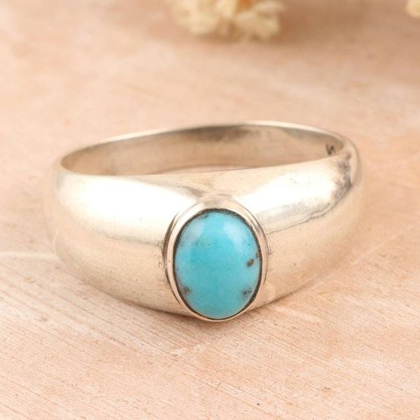 Alternate image for Sterling Silver Single-Stone Ring with Recon Turquoise Ocean Accent