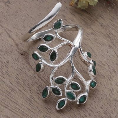 Alternate image for Leaf-Themed Sterling Silver  Green Onyx Cocktail Wrap Ring Glorious Greenery