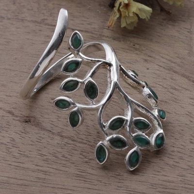 Alternate image for Leaf-Themed Sterling Silver  Green Onyx Cocktail Wrap Ring Glorious Greenery
