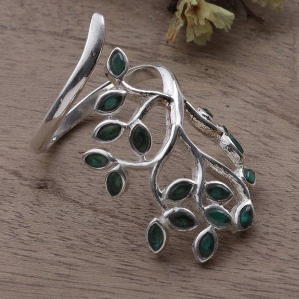 Alternate image for Leaf-Themed Sterling Silver  Green Onyx Cocktail Wrap Ring Glorious Greenery