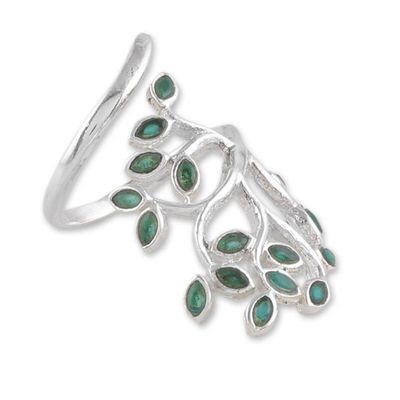 Alternate image for Leaf-Themed Sterling Silver  Green Onyx Cocktail Wrap Ring Glorious Greenery