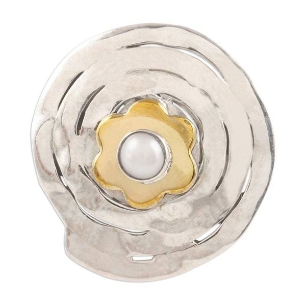 Alternate image for Spiral Pattern Floral Cultured Pearl Cocktail Ring Spiral Flower