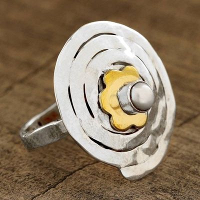 Alternate image for Spiral Pattern Floral Cultured Pearl Cocktail Ring Spiral Flower