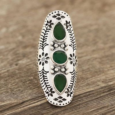 Alternate image for Floral Green Onyx Cocktail Ring from India Forest Dazzle