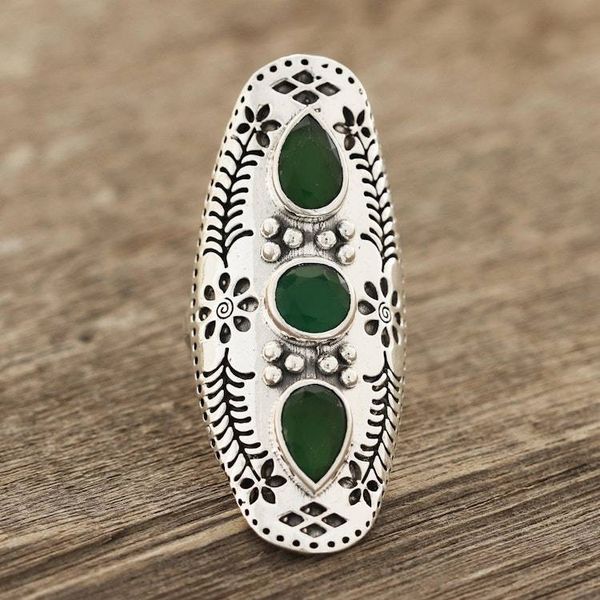 Alternate image for Floral Green Onyx Cocktail Ring from India Forest Dazzle
