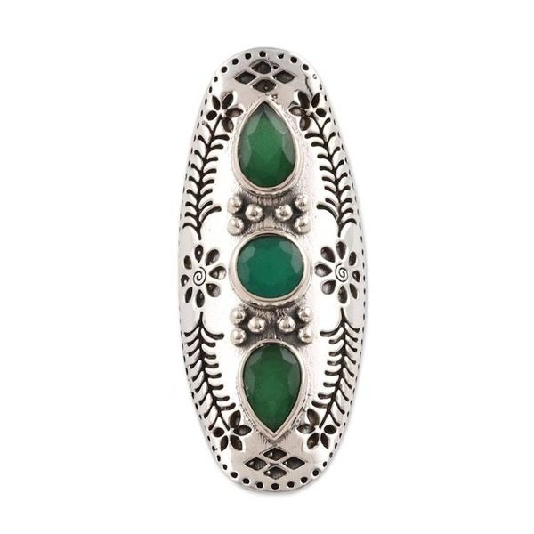 Alternate image for Floral Green Onyx Cocktail Ring from India Forest Dazzle