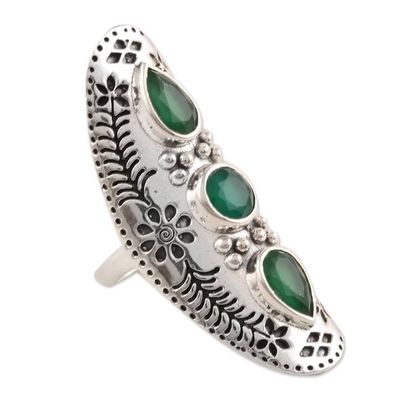 Alternate image for Floral Green Onyx Cocktail Ring from India Forest Dazzle