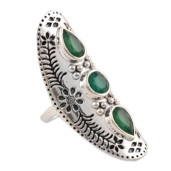 Alternate image for Floral Green Onyx Cocktail Ring from India Forest Dazzle