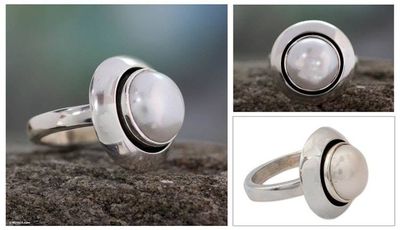 Alternate image for India Womens Sterling Silver Single Stone Pearl Ring Jaipur Magic Moon