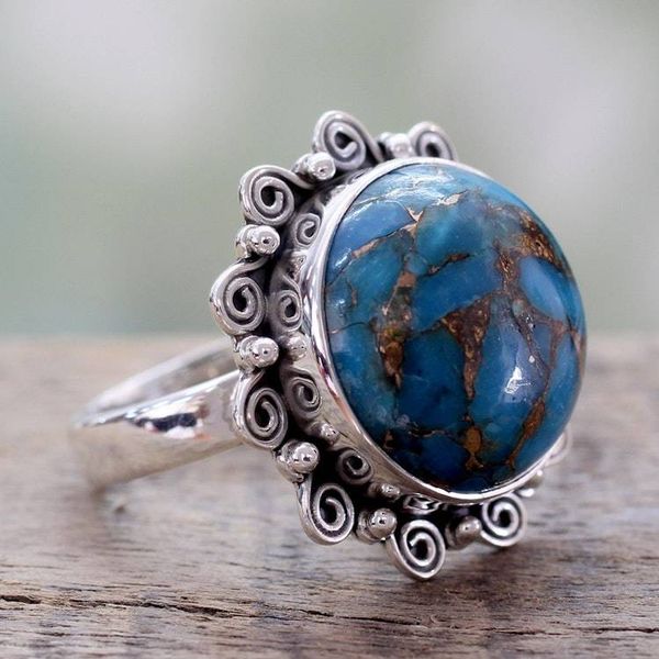 Alternate image for Indian Blue Composite Turquoise on Sterling Silver Ring Solar Blues