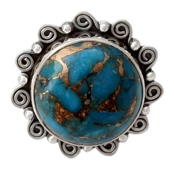 Alternate image for Indian Blue Composite Turquoise on Sterling Silver Ring Solar Blues