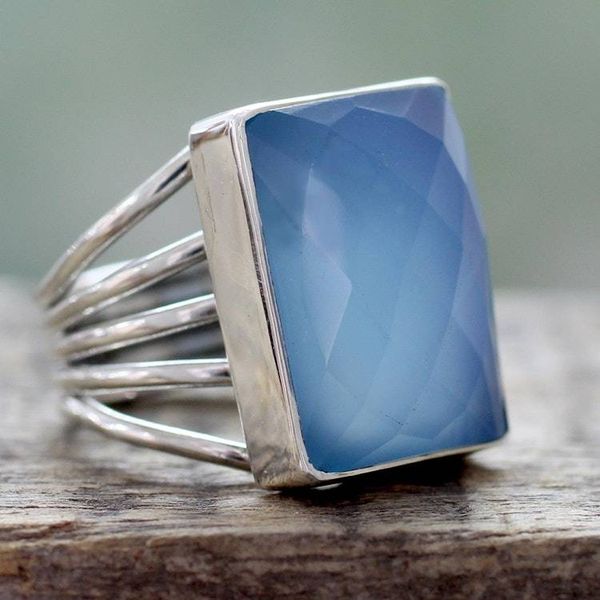Alternate image for Artisan Crafted Chalcedony and Sterling Silver Cocktail Ring Sky Reflection