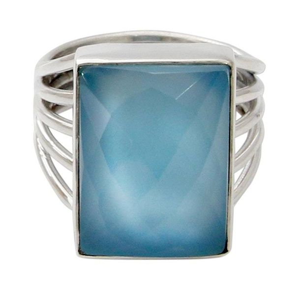 Alternate image for Artisan Crafted Chalcedony and Sterling Silver Cocktail Ring Sky Reflection