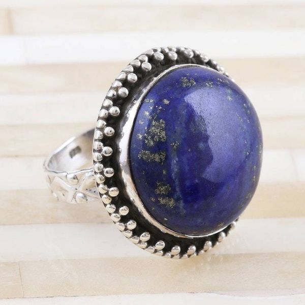 Alternate image for Sterling Silver Lapis Lazuli Round Cabochon Ring Regal Moon