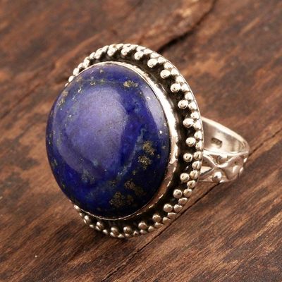 Alternate image for Sterling Silver Lapis Lazuli Round Cabochon Ring Regal Moon
