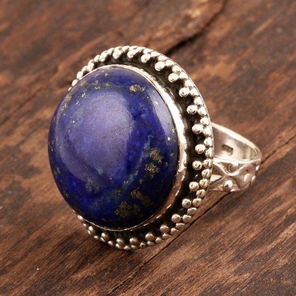 Alternate image for Sterling Silver Lapis Lazuli Round Cabochon Ring Regal Moon
