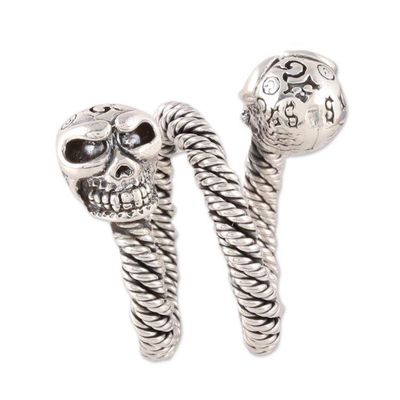 Alternate image for Sterling Silver Skull Wrap Ring from India Snaking Skulls