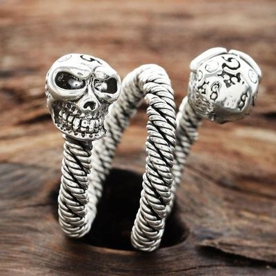 Alternate image for Sterling Silver Skull Wrap Ring from India Snaking Skulls
