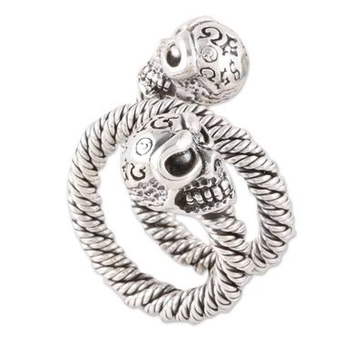 Alternate image for Sterling Silver Skull Wrap Ring from India Snaking Skulls